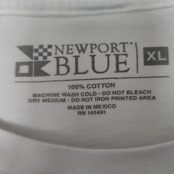 Newport Blue Mens White Graphic T-Shirt Short Sleeve Size XL - Picture 4 of 5